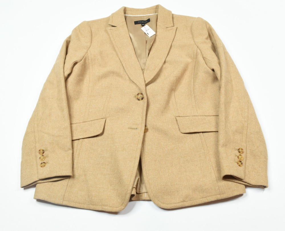 Talbots Riding Blazer Jacket Womens 12 Beige Wool-Blend 2 Button Peak Lapel NEW